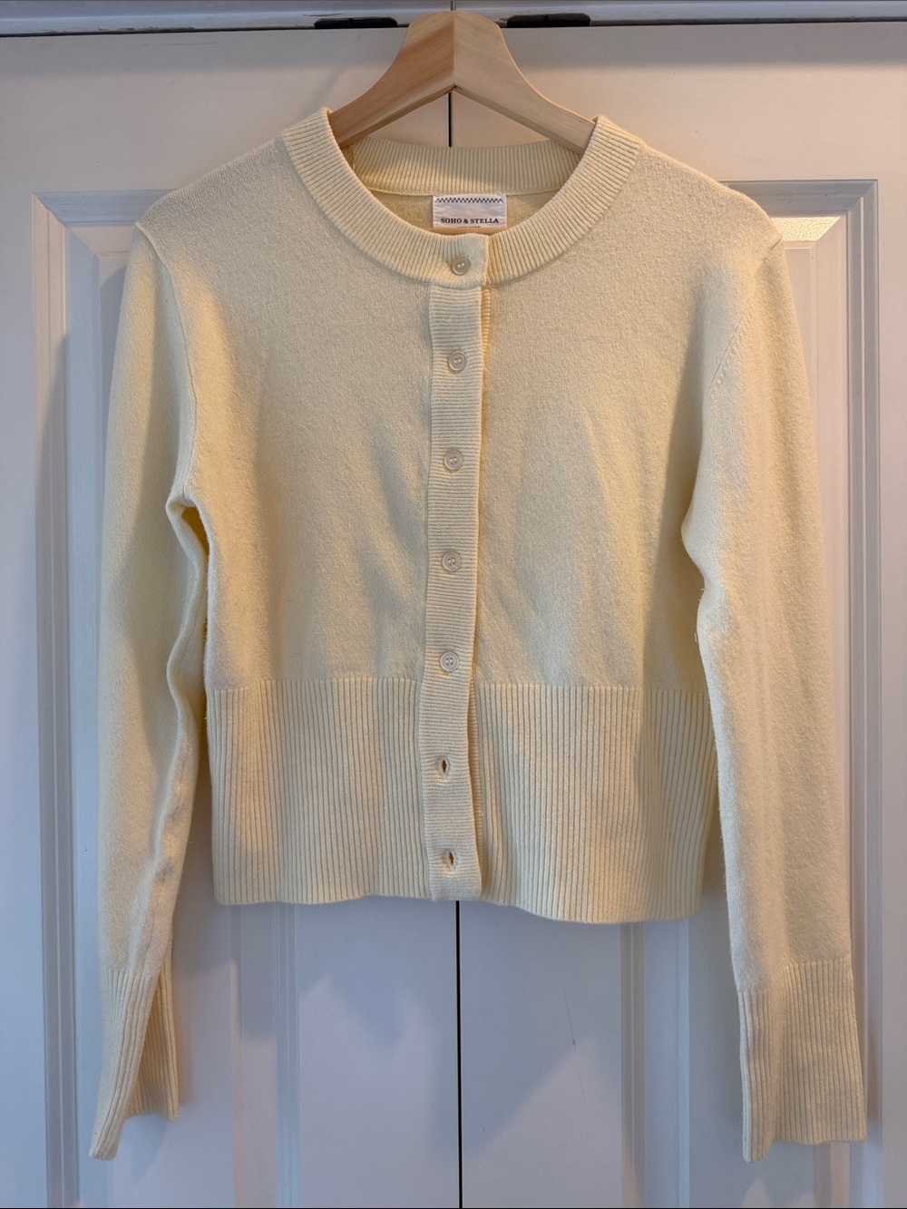 Cream Crewneck Button-Front Sweater